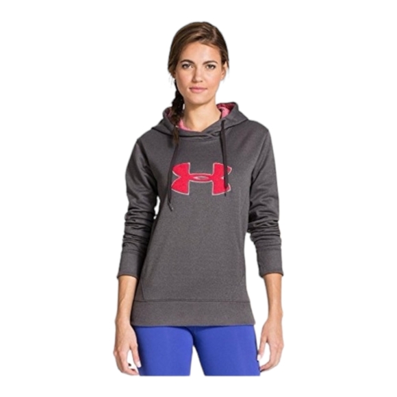 Under Armour Loose Slate Gray Big Logo Long Sleeve Hooded Sweatshirt Size Medium - Picture 13 of 13